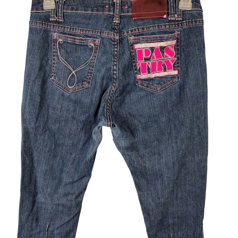 Pastry Womens SZ 30 Skinny Jeans Dark Wash Pink Logo Y2K McBling Streetwear